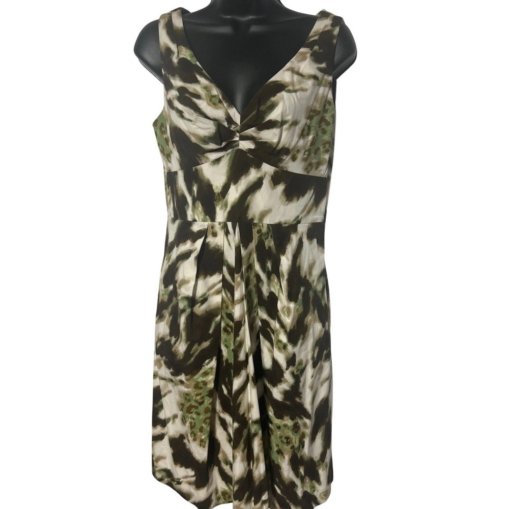 Banana Republic Sleeveless Dress Women's Size 4 Brown Green Print V Neck